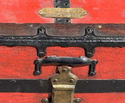 Antique Red C A Taylor Chicago Steamer Trunk