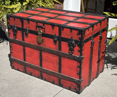 Antique Red C A Taylor Chicago Steamer Trunk
