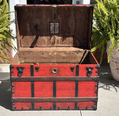 Antique Red C A Taylor Chicago Steamer Trunk