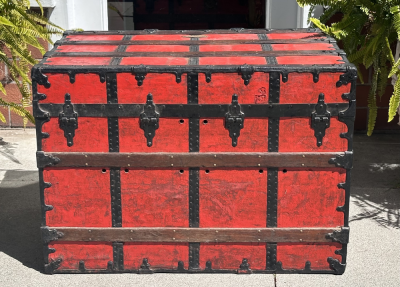 Antique Red C A Taylor Chicago Steamer Trunk