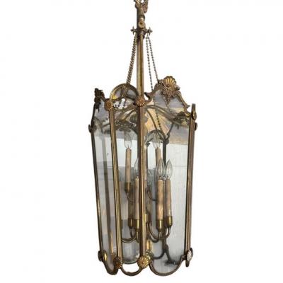 Antique Regency Bronze Glass Light Fixture Pendant Lantern Chandelier
