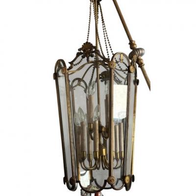 Antique Regency Bronze Glass Light Fixture Pendant Lantern Chandelier