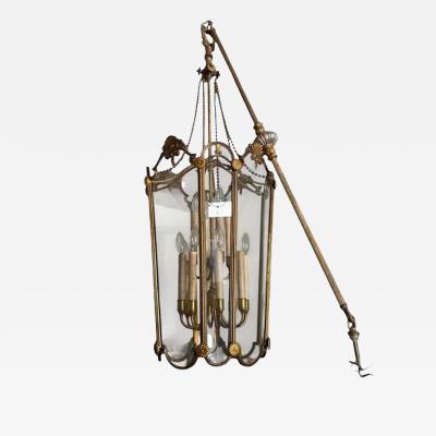 Antique Regency Bronze Glass Light Fixture Pendant Lantern Chandelier