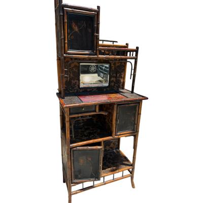 Antique Regency Chinoiserie Bamboo Whatnot Cabinet Bookcase