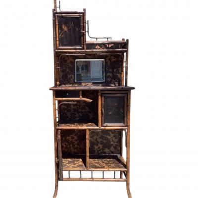 Antique Regency Chinoiserie Bamboo Whatnot Cabinet Bookcase