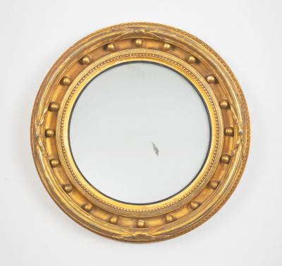 Antique Regency Giltwood Convex Mirror