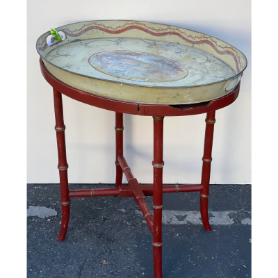 Antique Regency Scenic Tole Tray Table