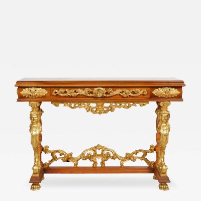 Antique Regency Style Giltwood Mahogany Figural Console Table