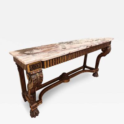 Antique Regency Walnut Giltwood Marble Top Console Table W Paw Foot