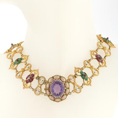 Antique Renaissance Revival Amethyst Diamond Natural Pearl Gold and Enamel