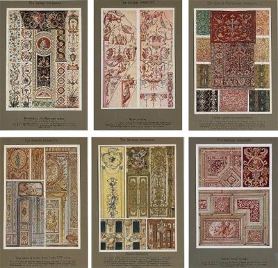 Antique Renaissance Six Framed Antique Ornament Prints 20th C 