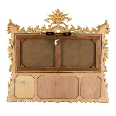 Antique Rococo Style Giltwood Trumeau Mirror with Still Life Panel