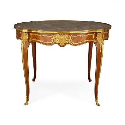 Antique Rococo style rosewood ormolu and marble centre table