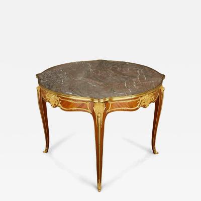 Antique Rococo style rosewood ormolu and marble centre table