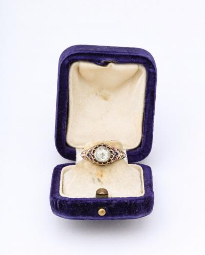 Antique Rose Diamond and Enamel Gold Ring