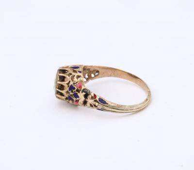 Antique Rose Diamond and Enamel Gold Ring