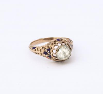 Antique Rose Diamond and Enamel Gold Ring