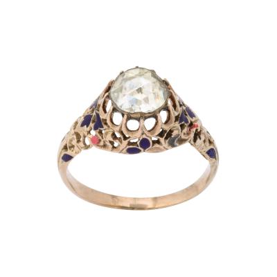 Antique Rose Diamond and Enamel Gold Ring