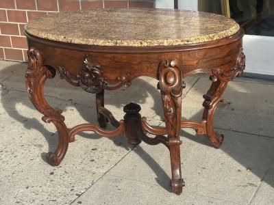Antique Rosewood Rococo Marble Top Center Table