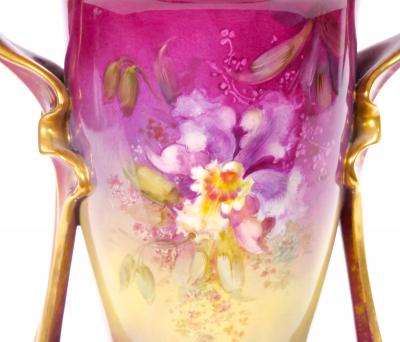 Antique Royal Bonn German Porcelain Hand Painted Gilt Floral Decorative Vases