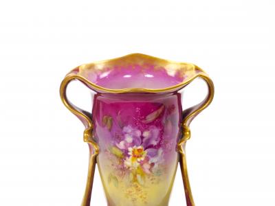 Antique Royal Bonn German Porcelain Hand Painted Gilt Floral Decorative Vases