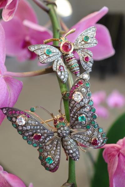 Antique Ruby Emerald and Diamond Butterfly