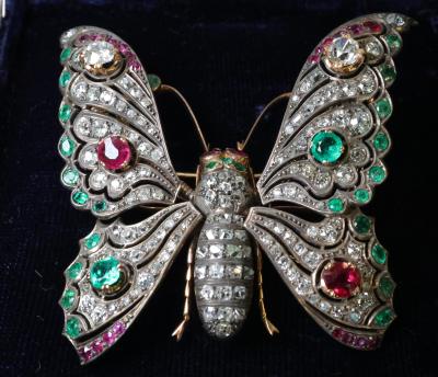 Antique Ruby Emerald and Diamond Butterfly
