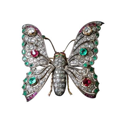 Antique Ruby Emerald and Diamond Butterfly