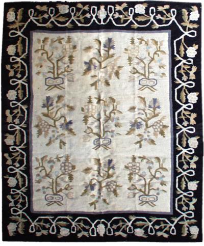 Antique Russian Bessarabian Botanic White Background Rug