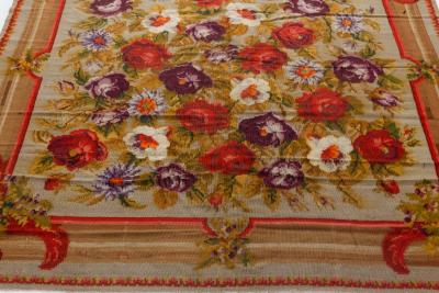 Antique Russian Bessarabian Floral Hand Knotted Wool Rug