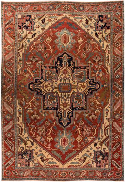 Antique Rust Serapi Handmade Persian Wool Rug