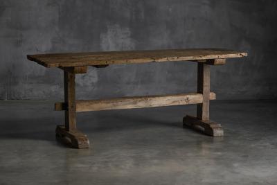 Antique Rustic Oak Trestle Table 19th Century