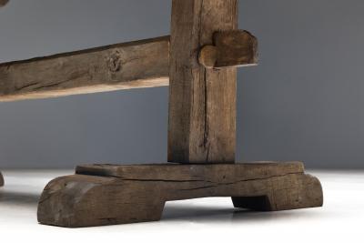 Antique Rustic Oak Trestle Table 19th Century