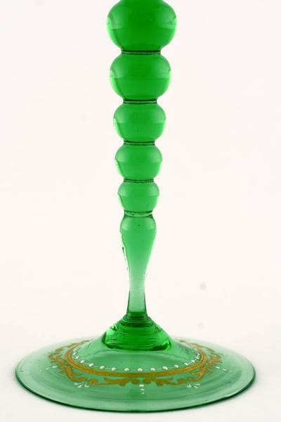 Antique Salviati Venetian Hand Painted Green Wine Glass with Mythology Scene