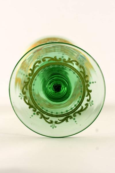 Antique Salviati Venetian Hand Painted Green Wine Glass with Mythology Scene