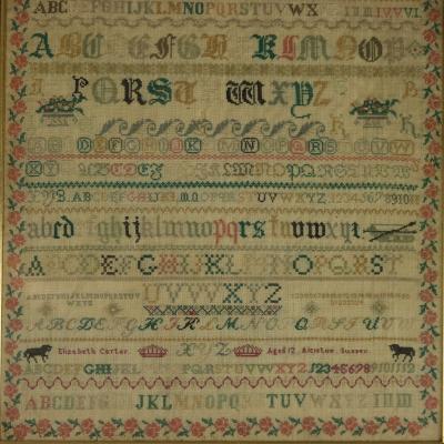 Antique Sampler c 1850 by Elizabeth Carter Sussex
