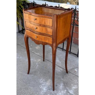 Antique Satinwood Inlaid Nightstand Dressing Side Table