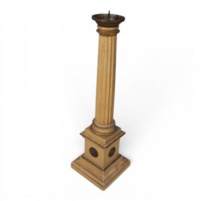 Antique Sculptural Wooden Church Candlestick 1860