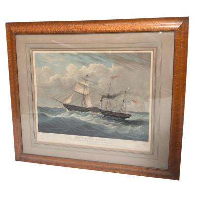 Antique Ship Print the British Queen First Voyage From London to New York
