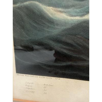 Antique Ship Print the British Queen First Voyage From London to New York
