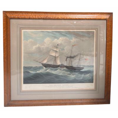 Antique Ship Print the British Queen First Voyage From London to New York