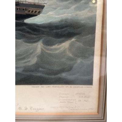 Antique Ship Print the British Queen First Voyage From London to New York