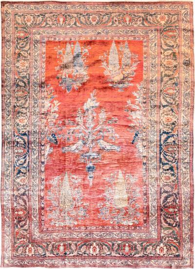 Antique Silk Heriz Rug 4 6 x 6 4 