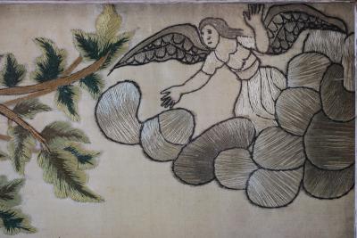 Antique Silkwork Embroidery Abraham offering up his Son Isaac