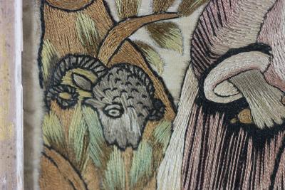 Antique Silkwork Embroidery Abraham offering up his Son Isaac