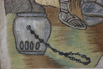 Antique Silkwork Embroidery Abraham offering up his Son Isaac