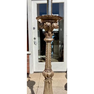 Antique Silver on Bronze Neoclassical Torchere Floor Lamp