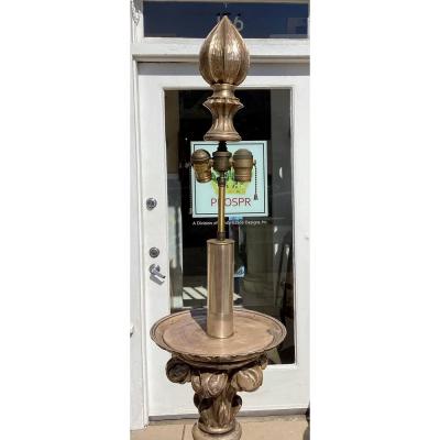 Antique Silver on Bronze Neoclassical Torchere Floor Lamp