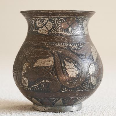 Antique Small Pyriform Shaped Bidri Vase