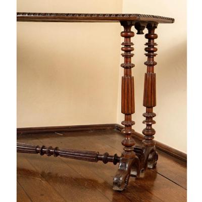 Antique Spanish Baroque Carved Walnut Console Table